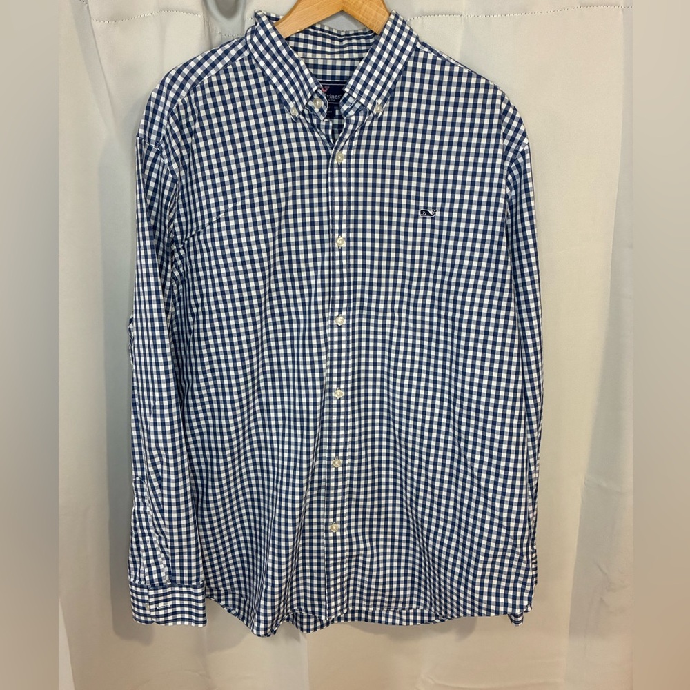 Vineyard Vines Navy and White Whale Checkered Shirt‎